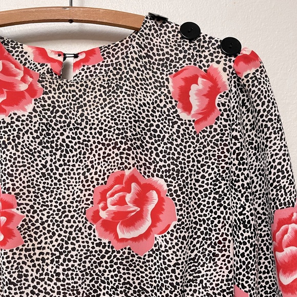 Vintage Animal Spot Rose Midi Dress, Sz 12 - Picture 3 of 7